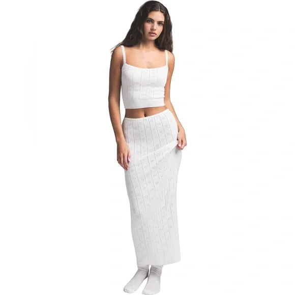 SKIMS Pointelle Cream Ribbed Maxi Skirt - Picture 1 of 3